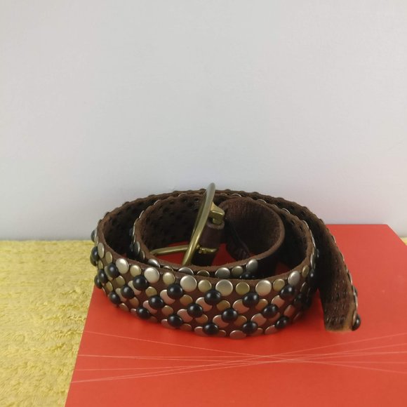 BRAVE CANADA HANDMADE Goth Leather Belt, 100% Leather Upper Leather Lining 37" - Picture 3 of 7